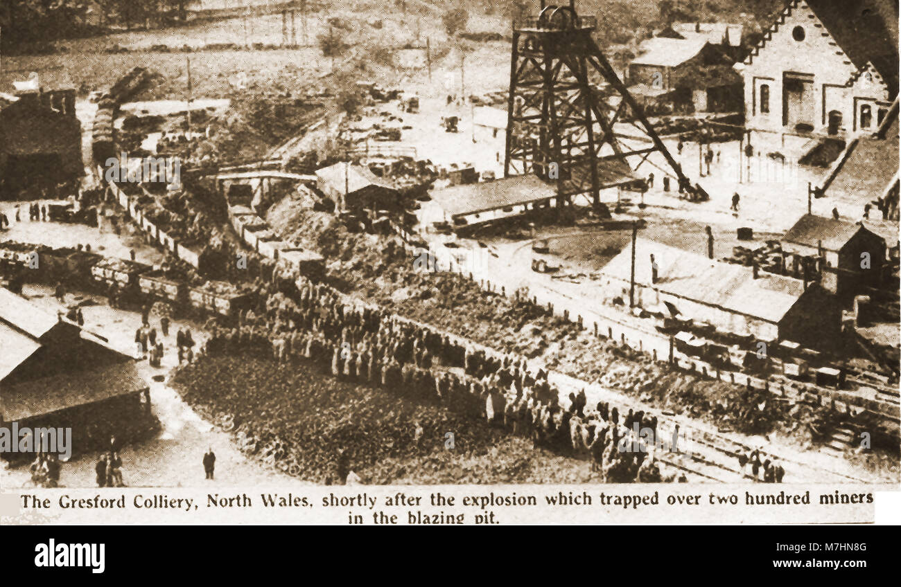 Aktuelles Foto, die Nachwehen der Britischen (Welsh) Bergbau Zeche Gresford Disaster 1934 Stockfoto