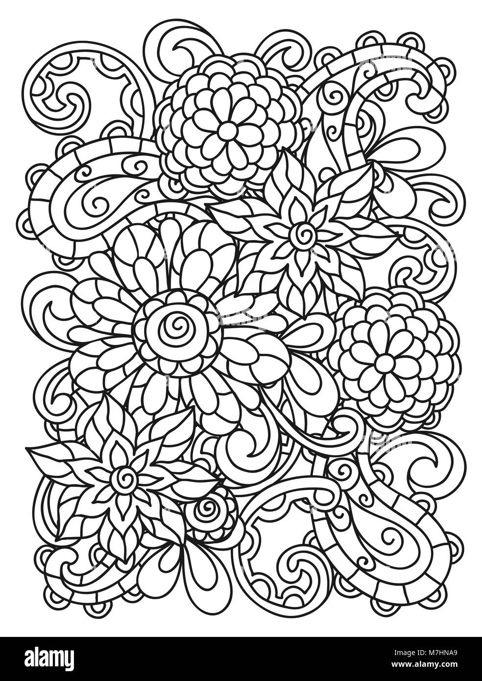 Hintergrund Mit der Zeile Blumen für erwachsene Färbung Seite drucken und Zeichnung Stock Vektor