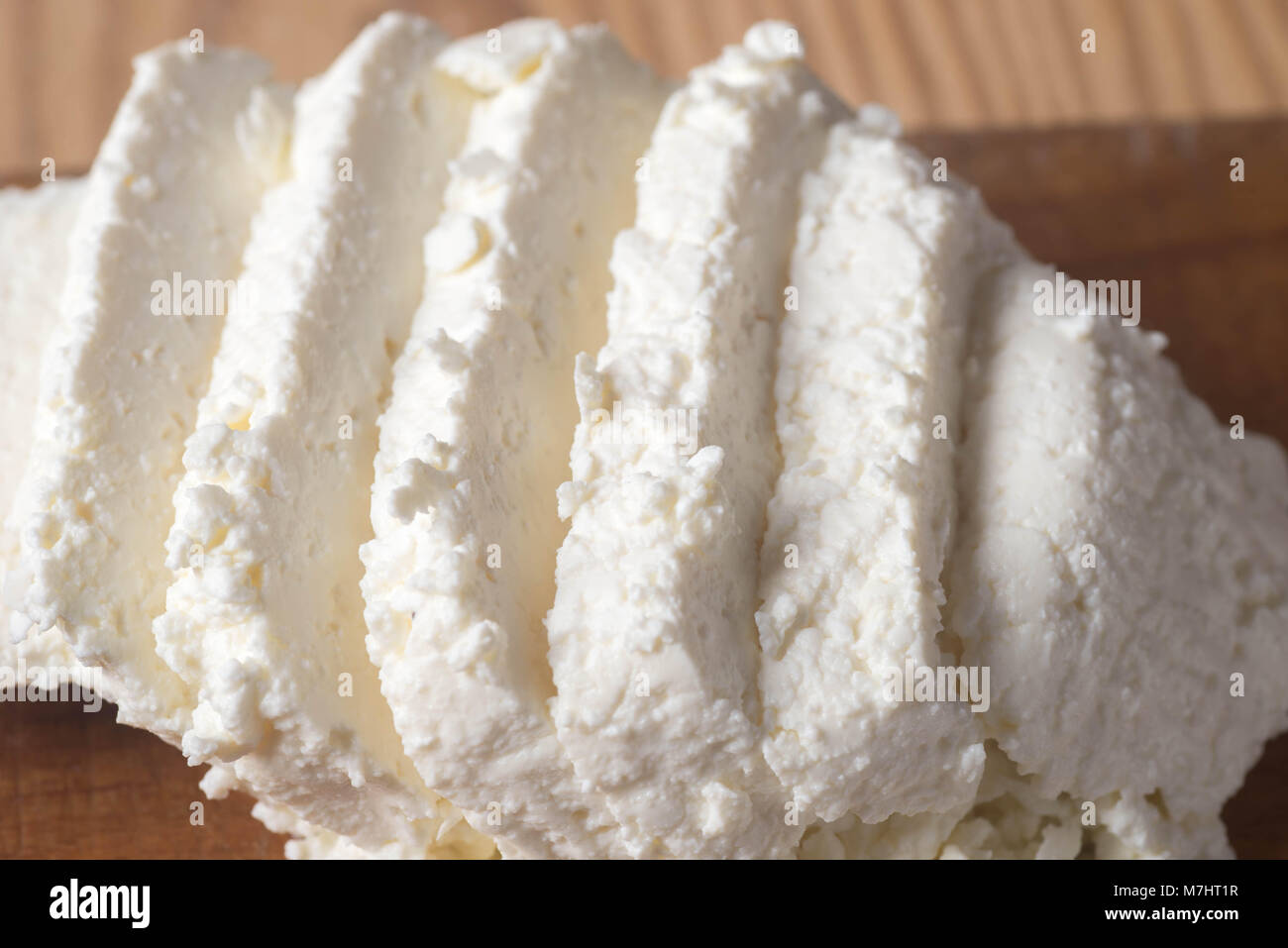 Scheiben frischen weißen Käse Makro Stockfoto