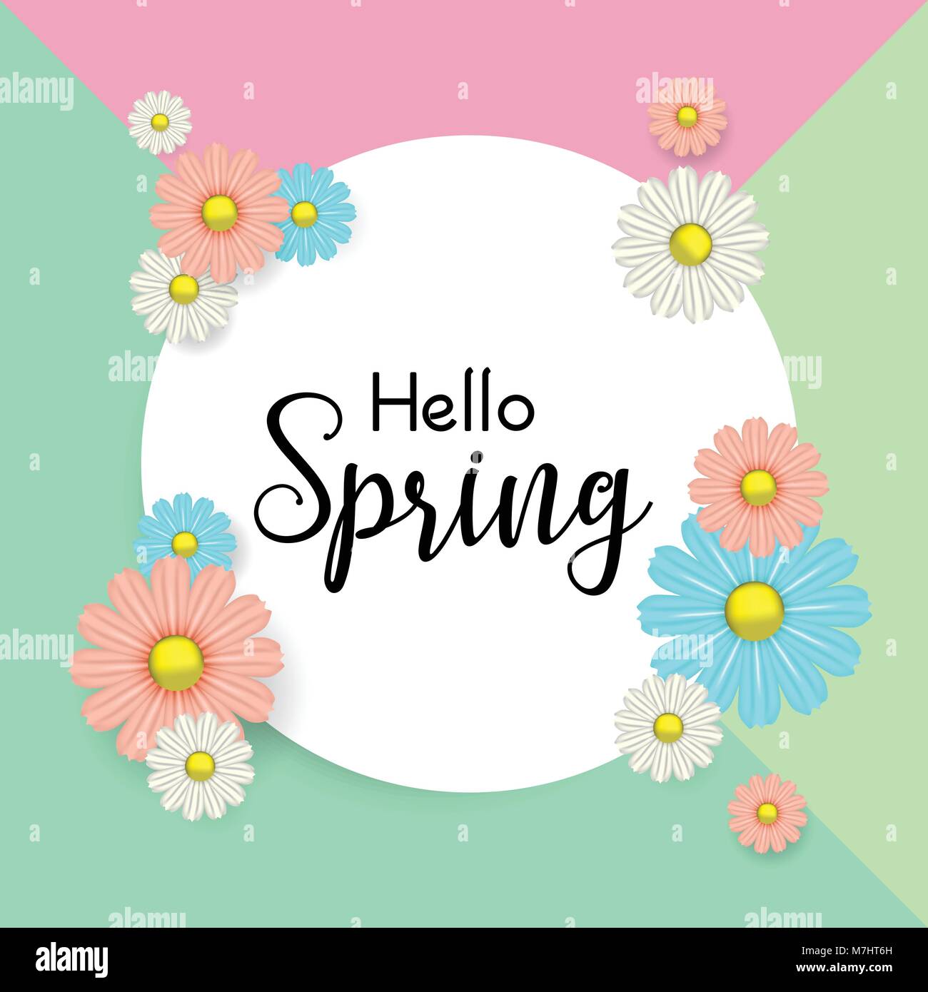 Hallo Frühling mit schönen bunten Blume Hintergrund.. Flyer, Einladungen, Poster, Broschüre, gutschein rabatt. Vector Illustration eps 10 Vorlage, b Stock Vektor