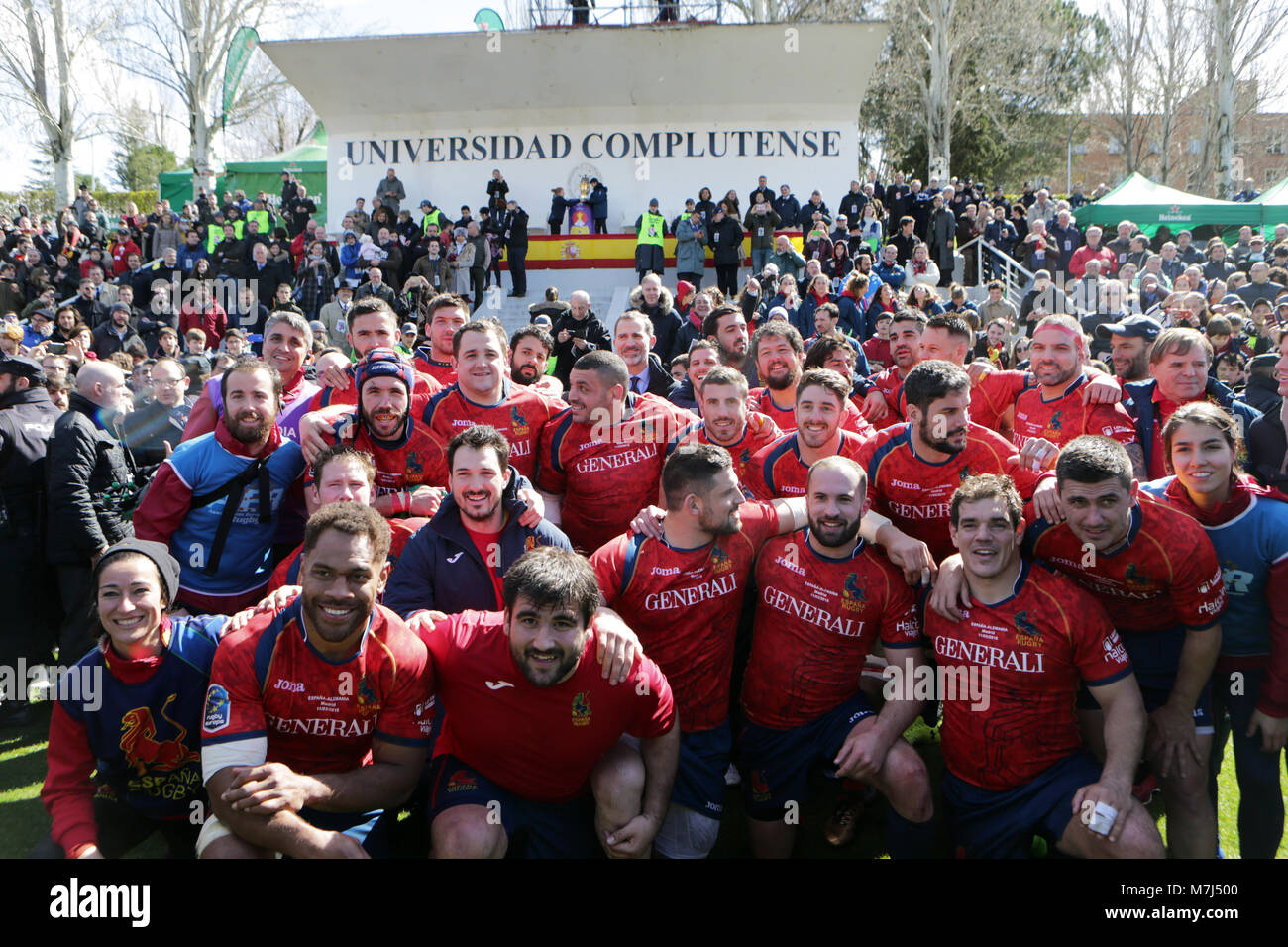 Madrid, Spanien. 11. März, 2018. Spanischen König Felipe VI während des Spiels von Rugby zwischen Spanien gegen Deutschland in der Zentrale der Complutense Madrid am Sonntag, dem 11. März 2018. Spanien gewann (84-10) Deutschland. Credit: Gtres Información más Comuniación auf Linie, S.L./Alamy leben Nachrichten Stockfoto