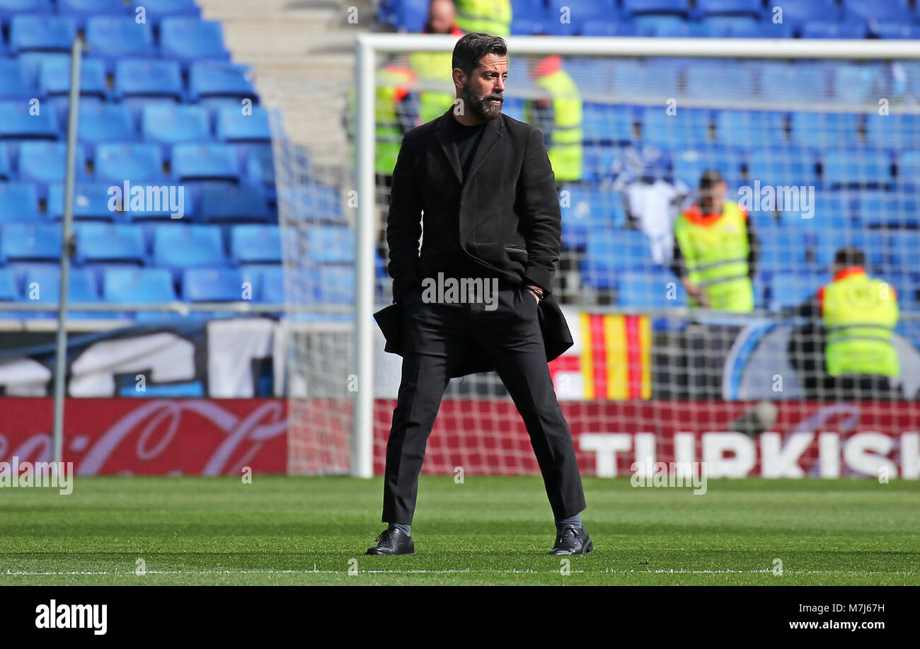 Quique Sanchez Flores während des Spiels zwischen RCD Espanyol und Real Sociedad San Sebastián, am 11. März 2018 in Barcelona, Spanien. Credit: Gtres Información más Comuniación auf Linie, S.L./Alamy leben Nachrichten Stockfoto