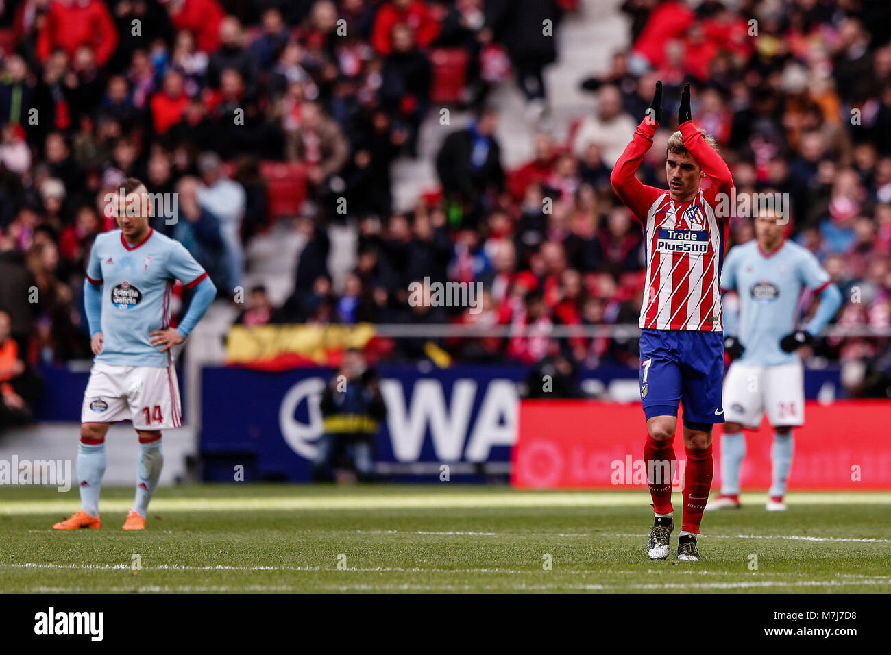 Antonie Griezmann (Atletico de Madrid) feiert sein Ziel, die es (1, 0) La Liga Match zwischen Atletico de Madrid gegen Celta de Vigo am Wanda Metropolitano Stadion in Madrid, Spanien, 11. März 2018. Credit: Gtres Información más Comuniación auf Linie, S.L./Alamy leben Nachrichten Stockfoto