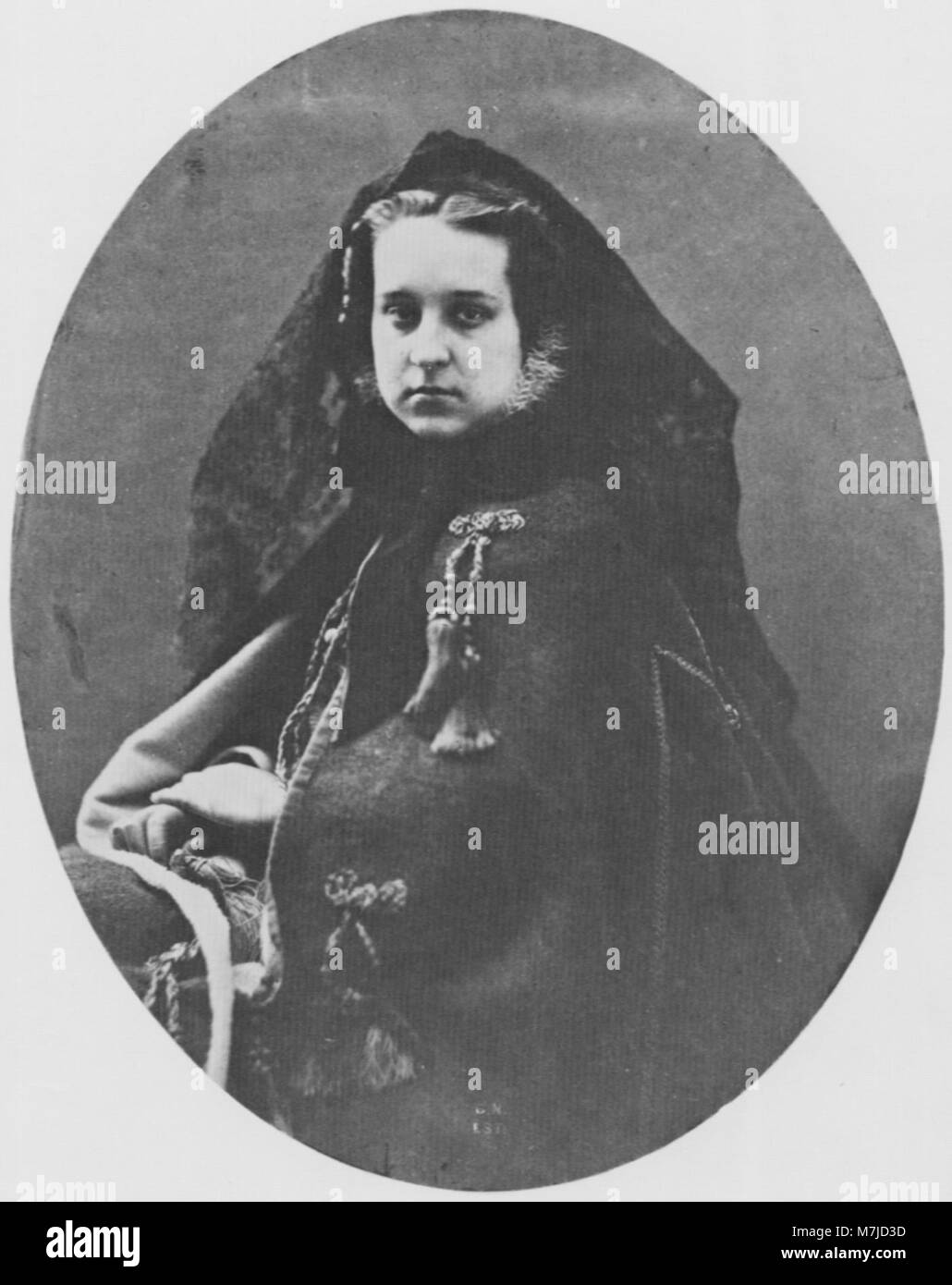 Diese Fotografie von Gaspard-Félix Tournachon, auch bekannt als Nadar, zeigt Madame Kalkbrenner, eine historische Figur aus dem 19. Jahrhundert, die den Stil der Fotografie jener Zeit widerspiegelt. Stockfoto