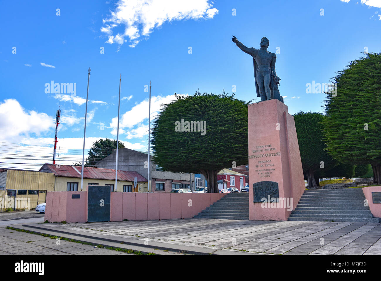 Statue Befreier zu gedenken, Bernardo O'Higgins in der Stadt Punta Arenas, Chile Stockfoto