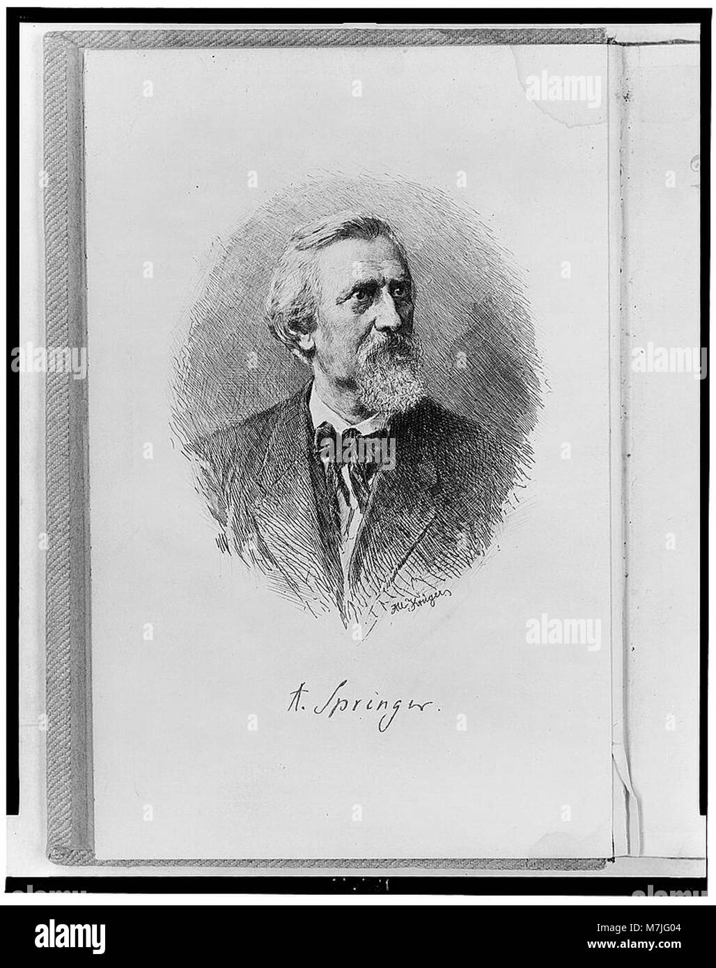 Porträt von A. Springer, möglicherweise ein Künstler oder eine bemerkenswerte Figur aus dem 19. Oder frühen 20. Jahrhundert, das den Stil und die Bedeutung der Epoche in der visuellen Kultur widerspiegelt. Stockfoto