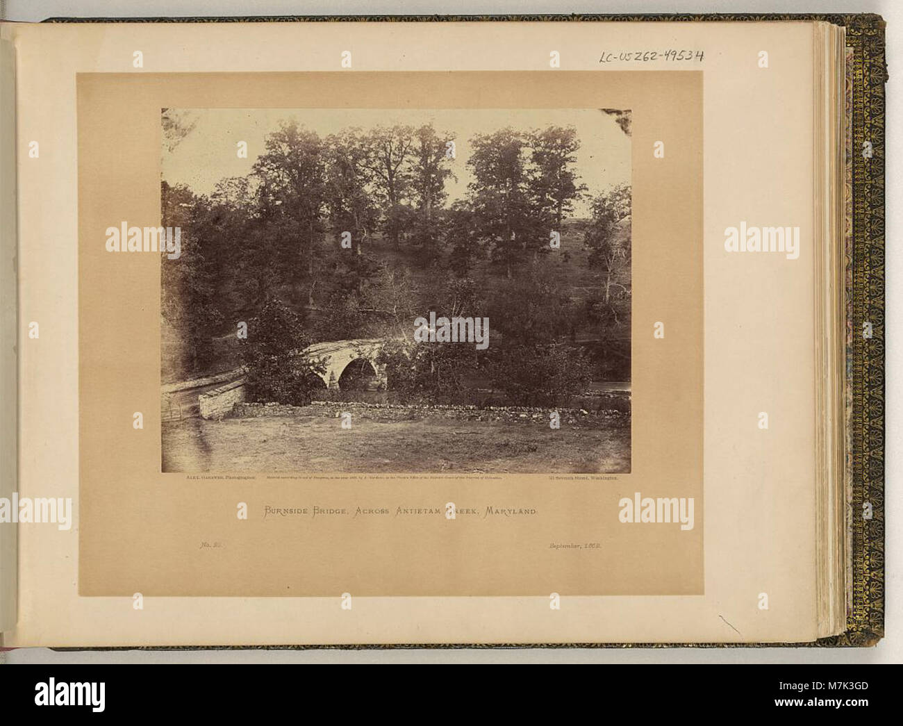 Foto der Burnside Bridge am Antietam Creek, einer historischen Stätte aus der Schlacht von Antietam während des Amerikanischen Bürgerkriegs. Stockfoto