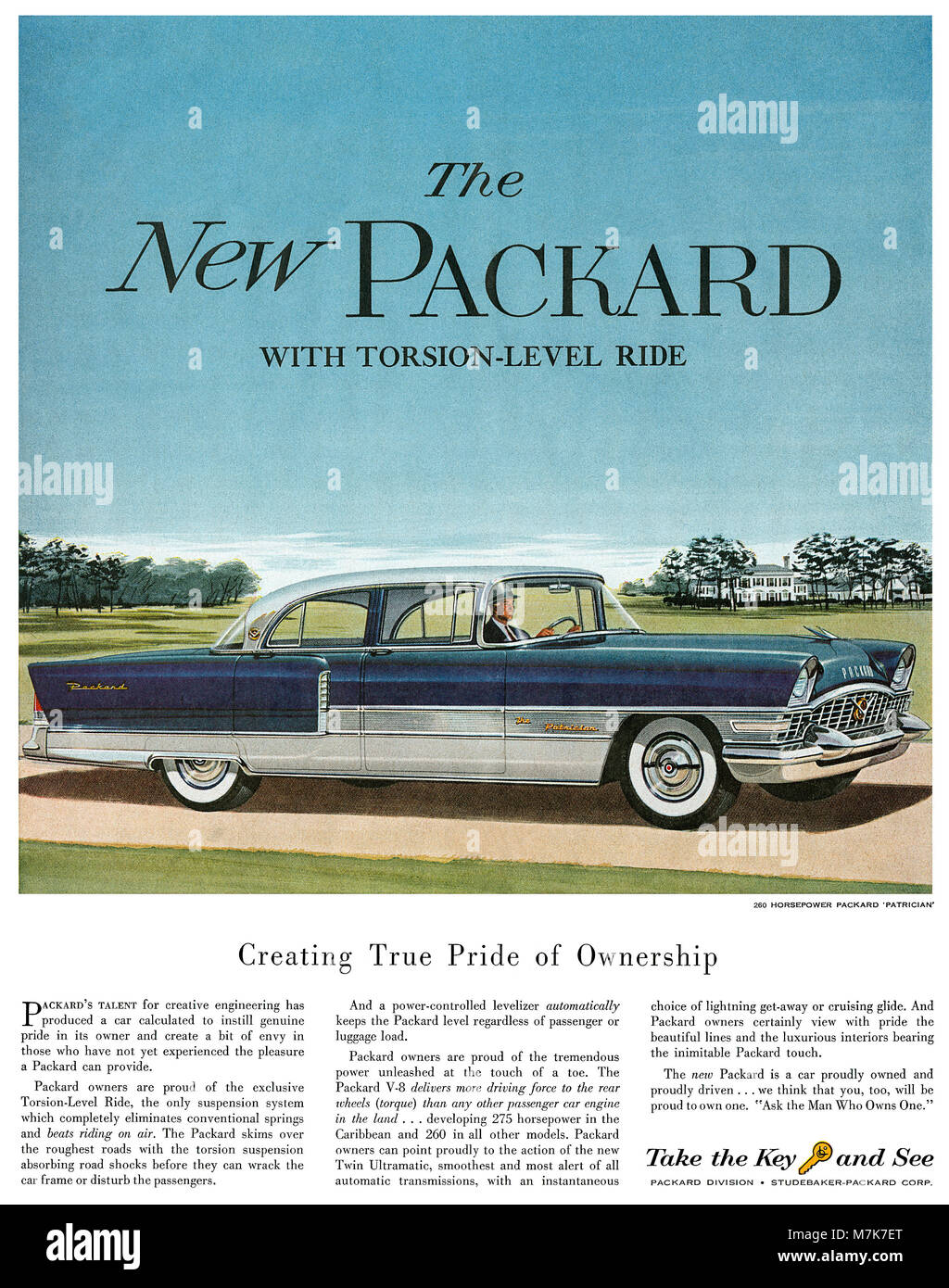 1955 US-Werbung für Packard Automobile, zeigt die Packard Patrizier. Stockfoto