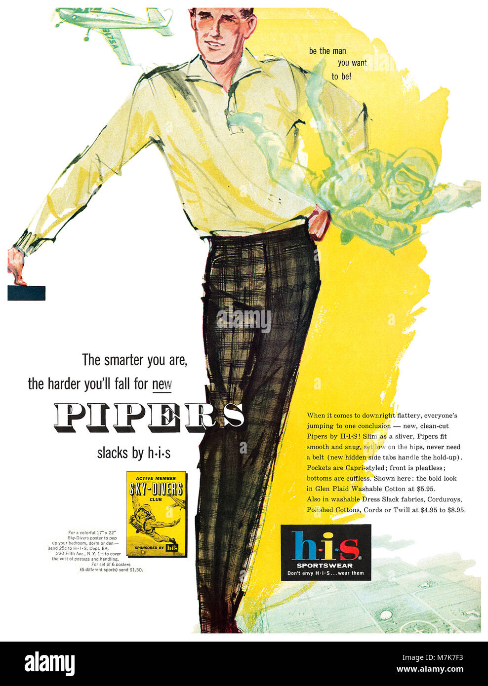 1960 US-Werbung für Pipers stoffhose von h.i.s. Stockfoto