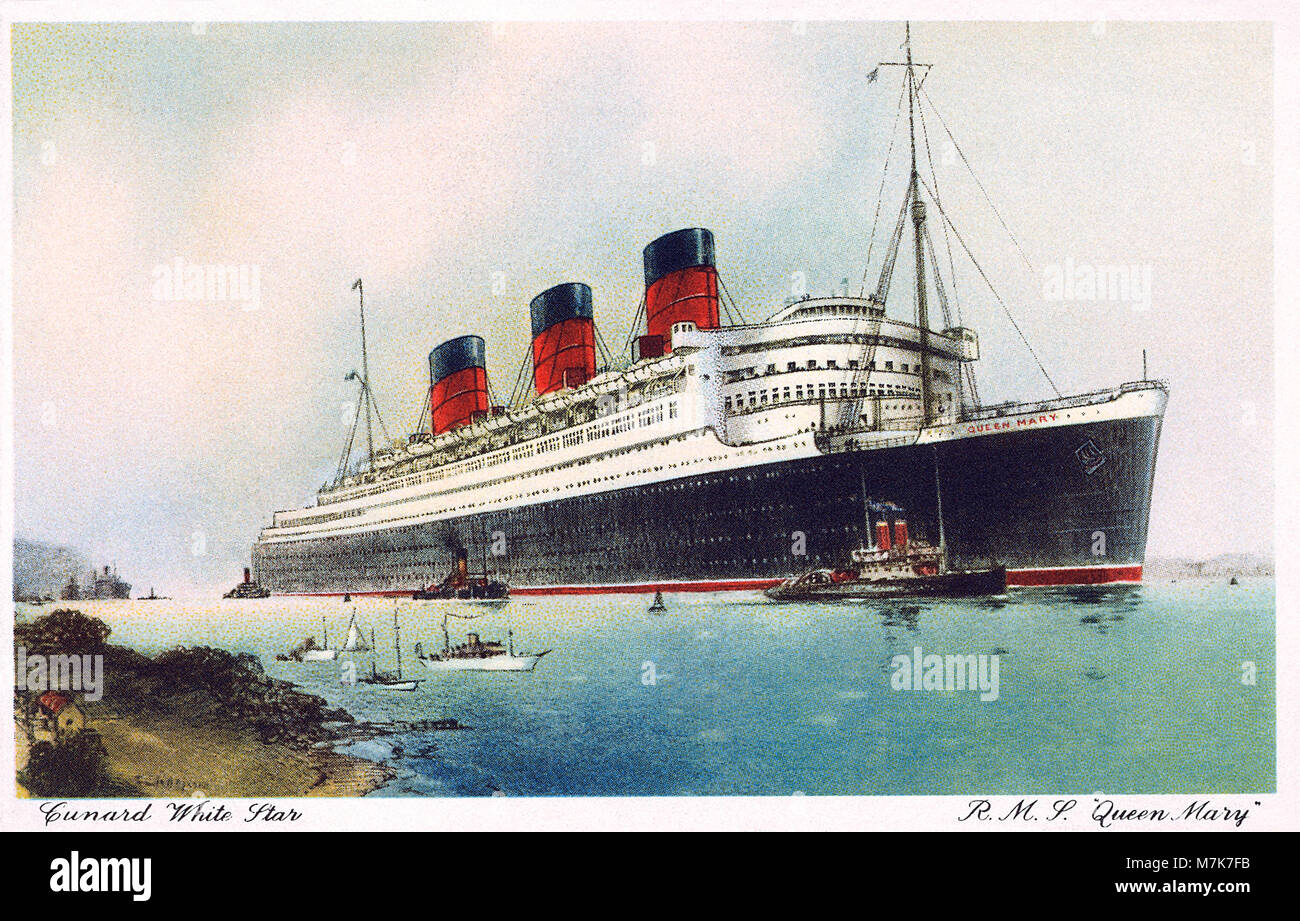 Alte Ansichtskarte der Cunard Ocean Liner RMS Queen Mary. Stockfoto