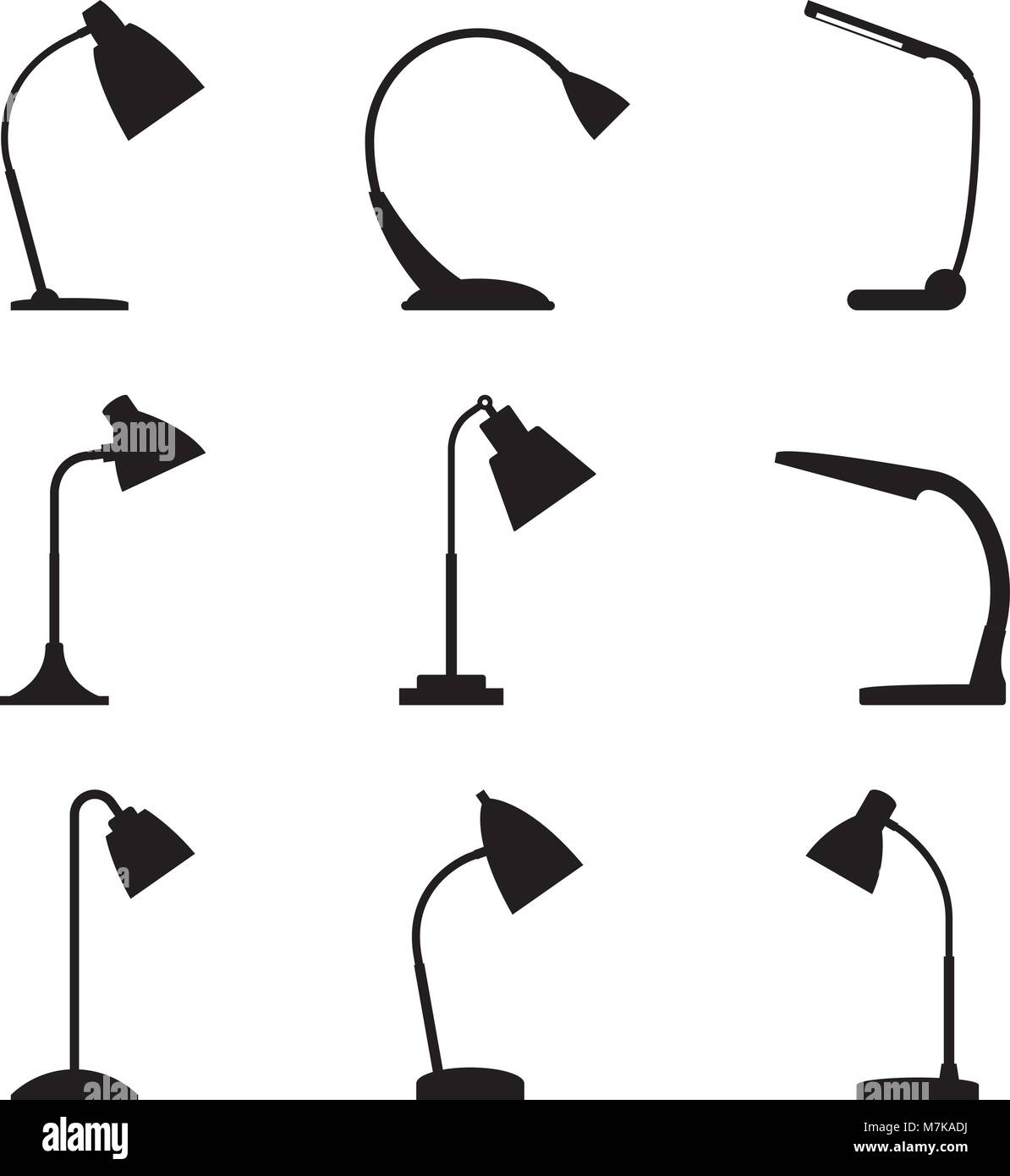 Satz von verschiedenen Arten der Schreibtischlampe. Vector Illustration Stock Vektor