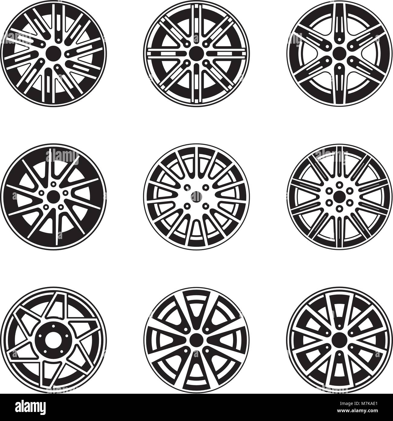 Einstellen von Auto Rad- und Rim-Symbole. Vector Illustration Stock Vektor