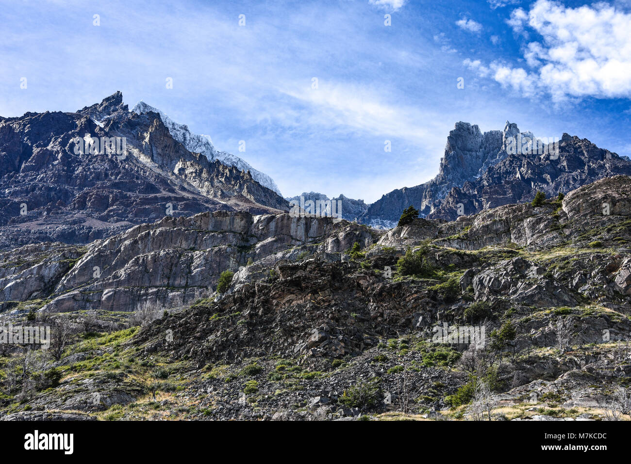 Berggipfel in der Cordon Olguin, Torres del Paine Nationalpark, Patagonien, Chile Stockfoto