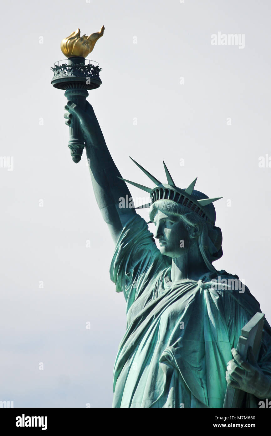 Freiheitsstatue, Oberseite, Vorderseite mit der Fackel Stockfoto