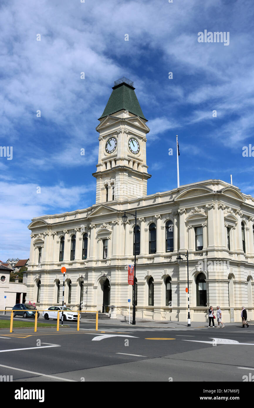 Waitaki Kreishaus, Thames Street, Oamaru, Otago, Neuseeland mit Clock Tower ist ein Grad 1 mit Erbe Neuseeland aufgelistet. Stockfoto