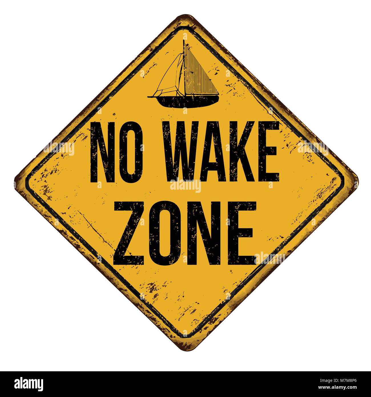 Kein wake Zone vintage rostiges Metall Zeichen auf weißem Hintergrund, Vector Illustration Stock Vektor