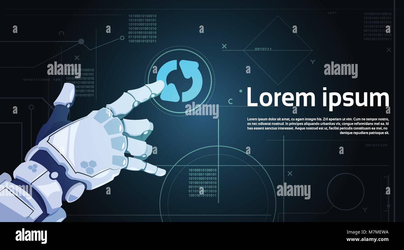 Roboter Hand Touch System Update auf Digital Screen Banner mit Kopie Raum Stock Vektor