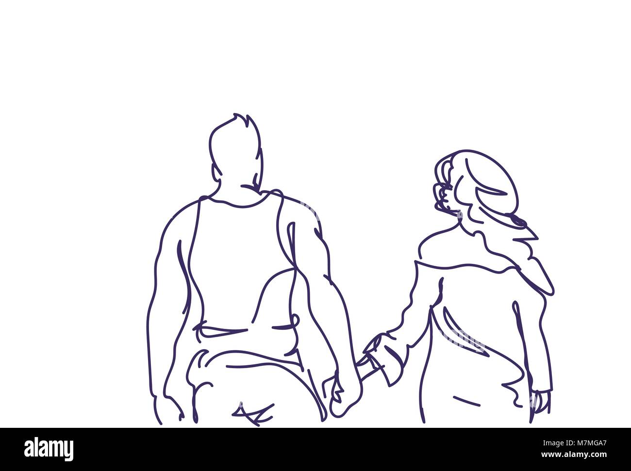Doodle Paar Gehen Hand In Hand Zuruck Ruckansicht Skizze Mann Und Frau Uber Weissen Hintergrund Stock Vektorgrafik Alamy