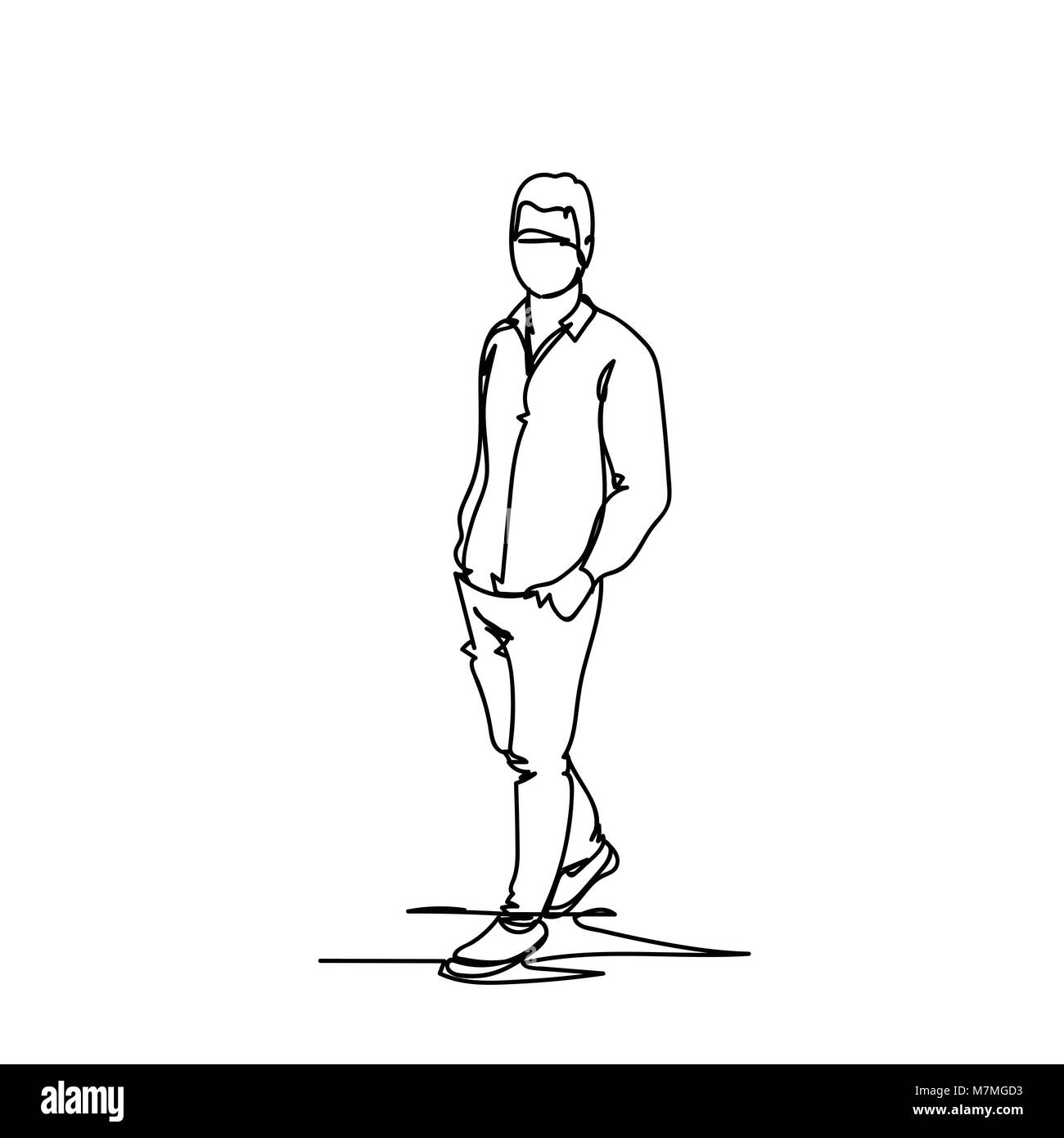 Männliche Silhouette Skizze, Hand gezeichnet Doodle Business Mann isoliert  auf weißem Hintergrund Stock-Vektorgrafik - Alamy