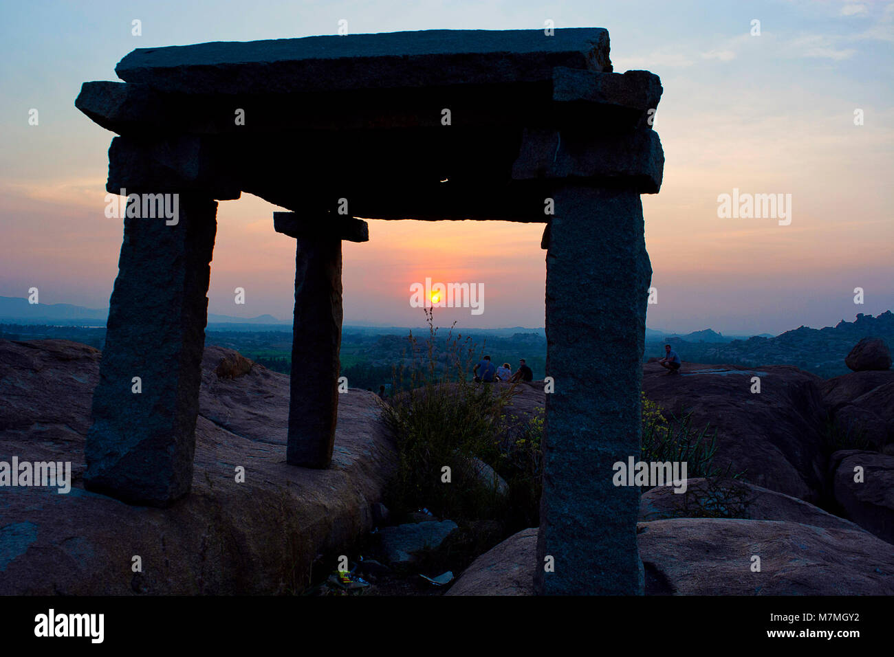 Sonnenuntergang von Malyavanta Hill, Hampi, Karnataka, Indien Stockfoto