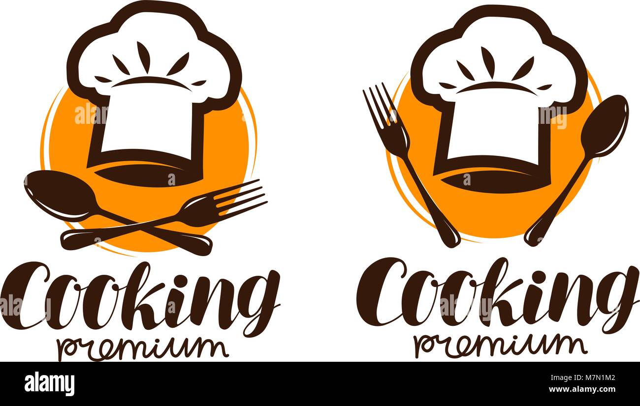 Kochen Logo oder Label. Emblem für Restaurant oder Cafe Menü Design. Schriftzug Vector Illustration Stock Vektor