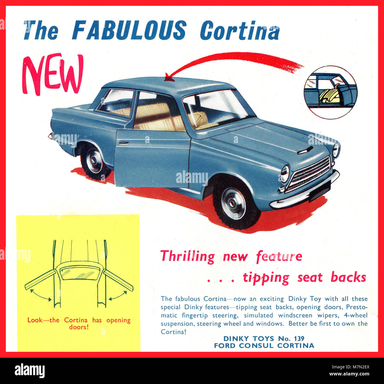 Vintage 60er Werbung für Ford Consul Cortina Motorcar Dinky Toy. Stockfoto