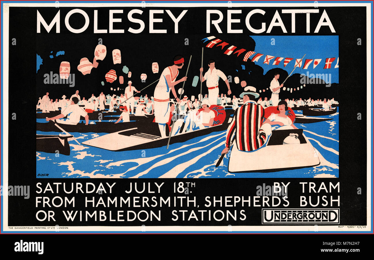 Sport Jahrgang 1920 River's Wettbewerb Plakat für Molesey Regatta von London Transport produziert U-Bahn fahren auf der Veranstaltung in den 1920er Jahren zu fördern. Stockfoto