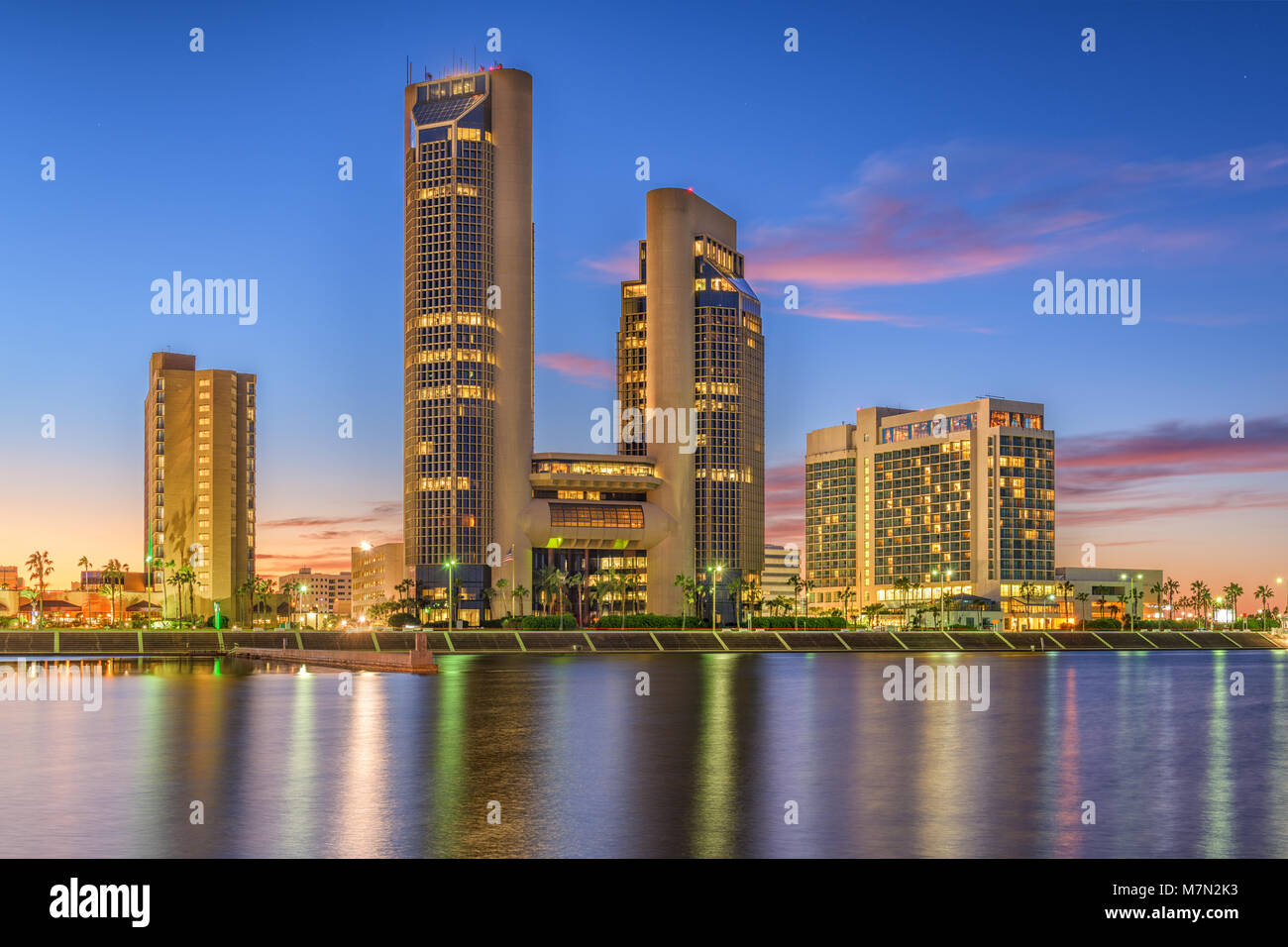 Corpus Christi, Texas, USA Skyline in der Bucht. Stockfoto