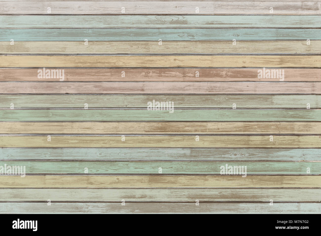 In Pastelltönen lackiert horizontalen Holzbohlen Hintergrund Stockfoto