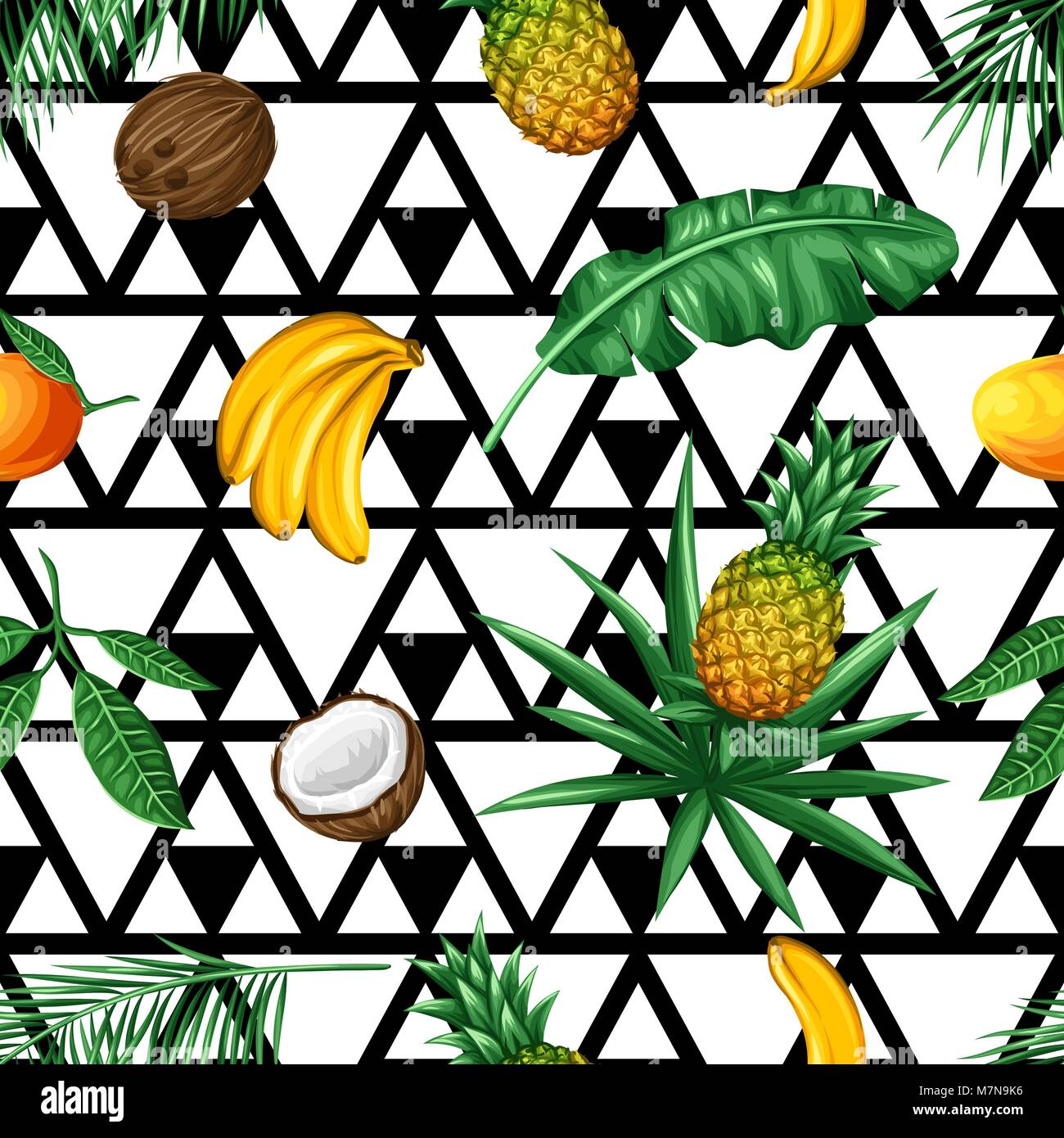 Nahtlose Muster mit tropischen Früchten und Blättern. Hintergrund ohne freistellungsmaske gemacht. Einfach für Hintergrund, Textil, Verpackung Papier Stock Vektor