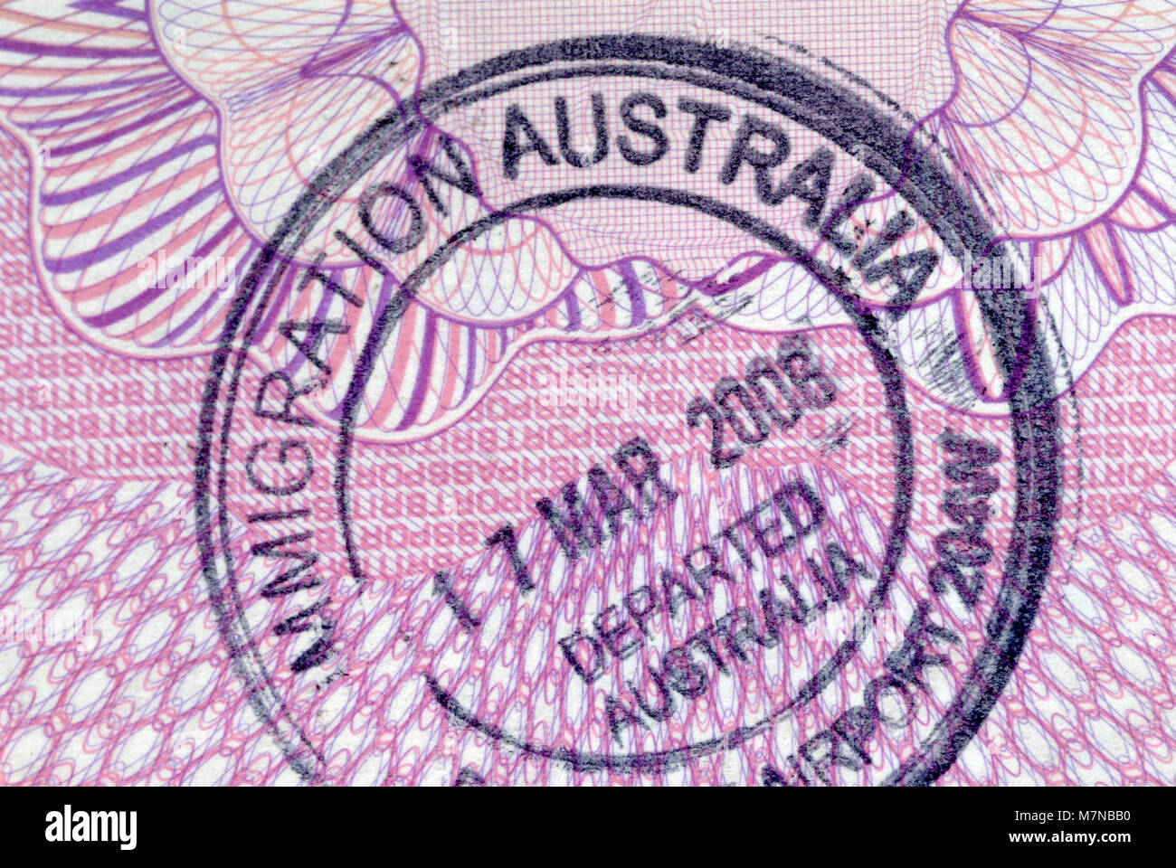 Australien Einwanderung Eingangsstempel auf der inneren Seite des Reisepasses. Stockfoto