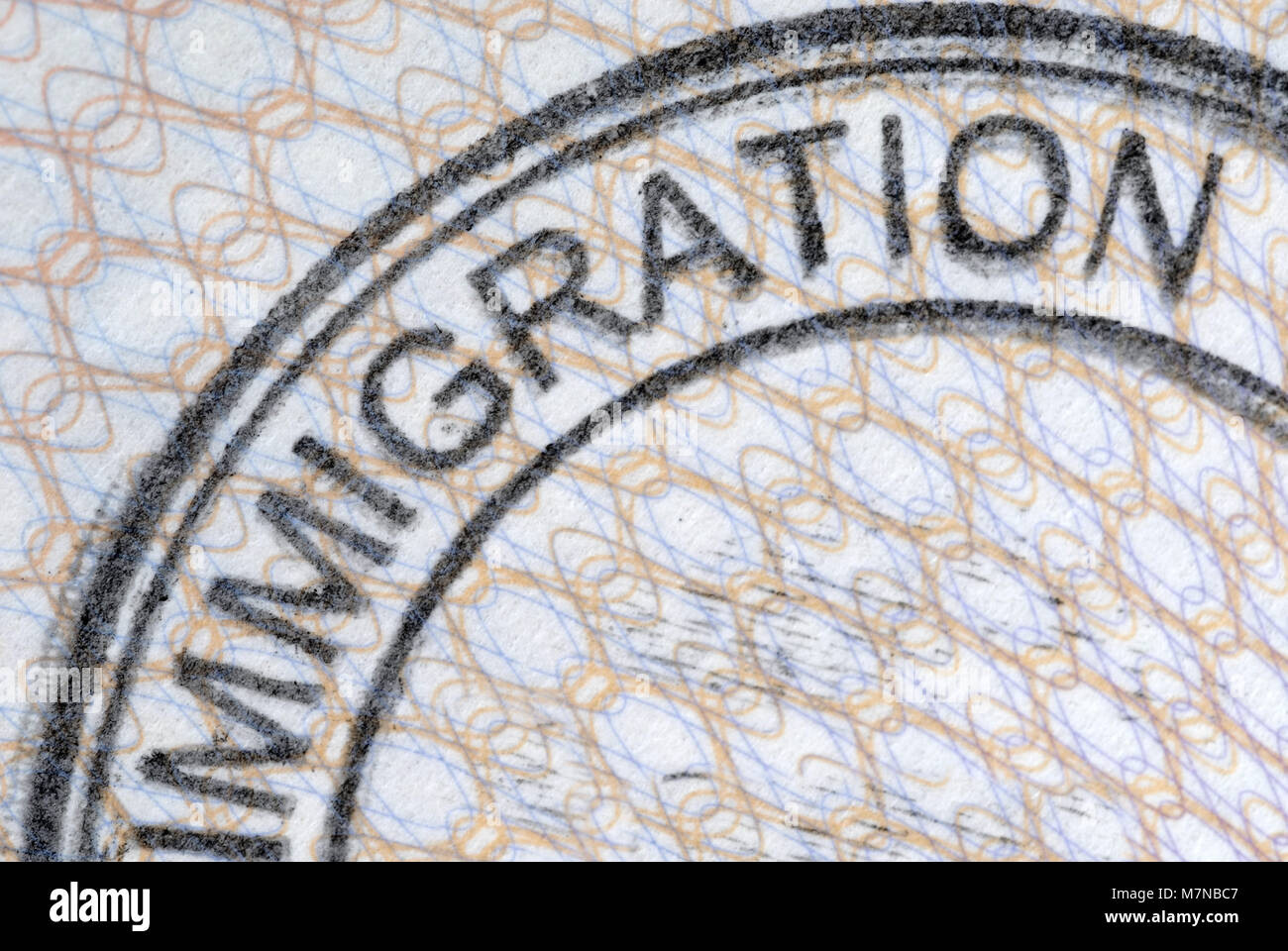 Einwanderung Eingangsstempel auf der inneren Seite des Reisepasses. Platz für Kopieren. Stockfoto
