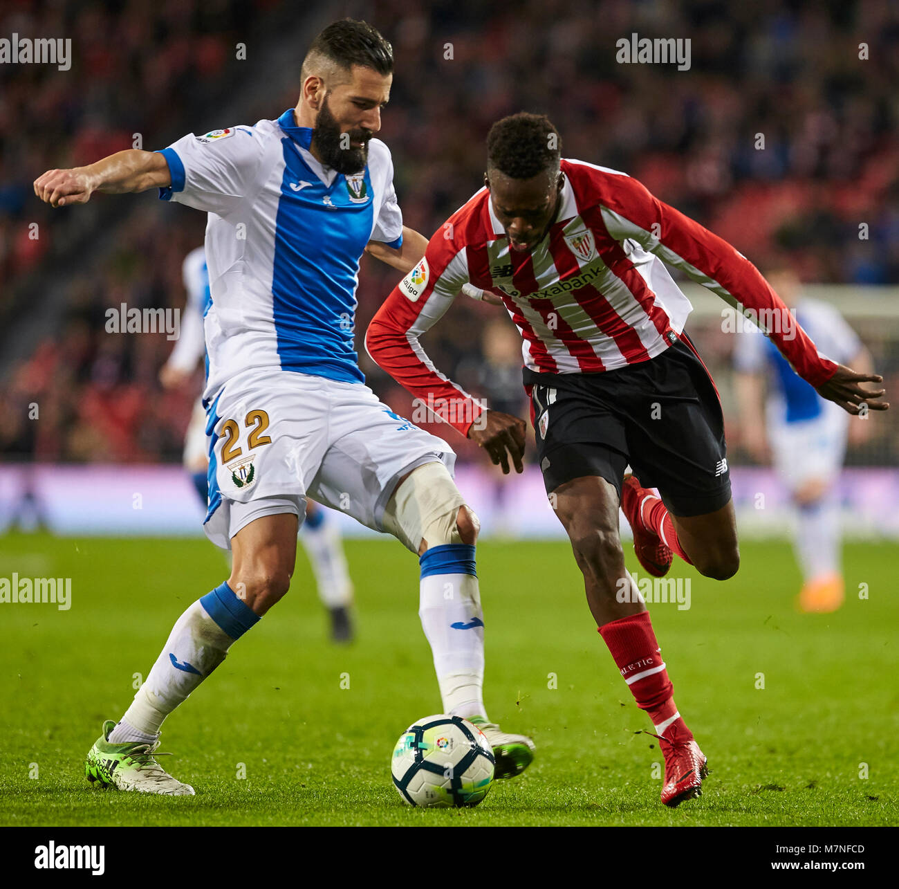 (11) Inaki Williams, (22) Dimitrios Siovas während der spanischen La Liga Fußball Match zwischen Athletic Club Bilbao und C.D Leganes an San Mames Stadium, in Bilbao, Nordspanien, Sonntag, März, 11, 2018. Credit: Gtres Información más Comuniación auf Linie, S.L./Alamy leben Nachrichten Stockfoto