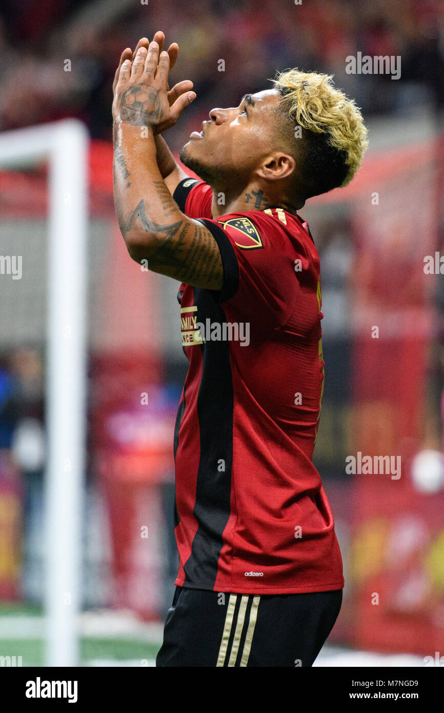 Atlanta, USA. 11 Mär, 2018. Atlanta Vereinigten sich Josef Martinez (7) Während der MLS Fußball-Spiel zwischen DC United und Atlanta United bei Mercedes-Benz Stadion am Sonntag, den 11. März 2018 in Atlanta, GA. Jakob Kupferman/CSM Credit: Cal Sport Media/Alamy leben Nachrichten Stockfoto