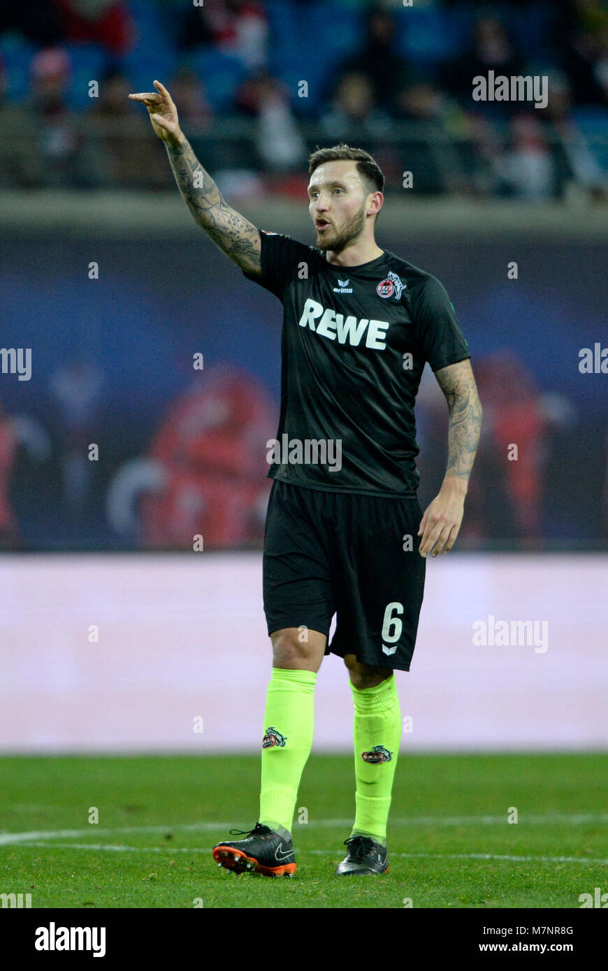 Marco HÖGER (Hoger) (K), Geste, Gestik, Fussball 1. 1. Fussballbundesliga, 24. Spieltag, RB Leipzig (L) - 1.FC Köln (K) 1:2, am 25.02.2018 in Leipzig/Deutschland. | Verwendung weltweit Stockfoto