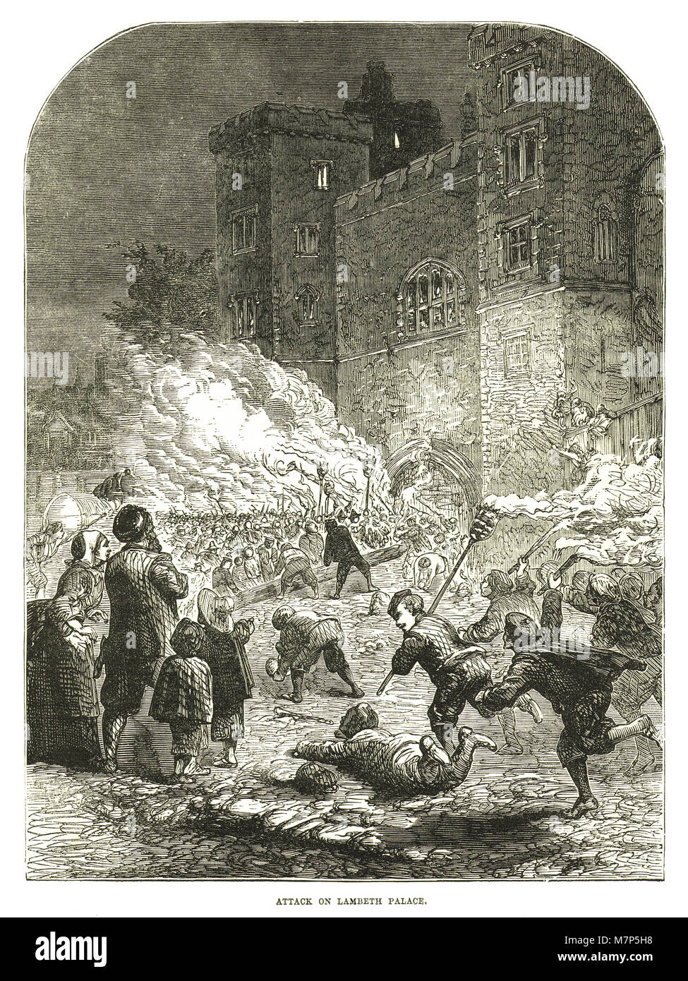 Angriff auf Lambeth Palace von einem Mob von Londonern, 11. Mai 1640 Nach der Entlassung des Parlaments, die von König Karl I. Stockfoto