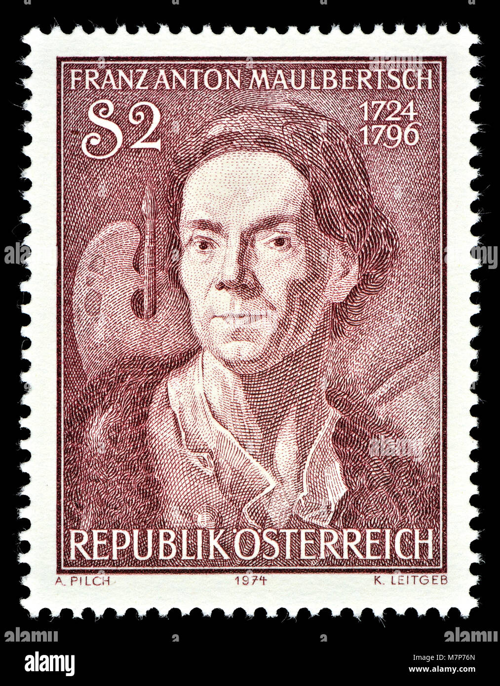 Österreichische Briefmarke (1974): Franz Anton Maulbertsch (1724 - 1796) österreichischer Maler und Kupferstecher, renommierte Exponent der Deutschen Roccoco Stockfoto