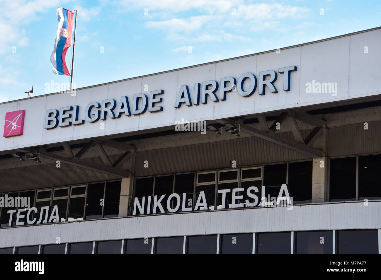 Belgrad, Serbien. Februar 10, 2017. Belgrader Flughafen Nikola Tesla (Aerodrom Nikola Tesla Beograd) Stockfoto
