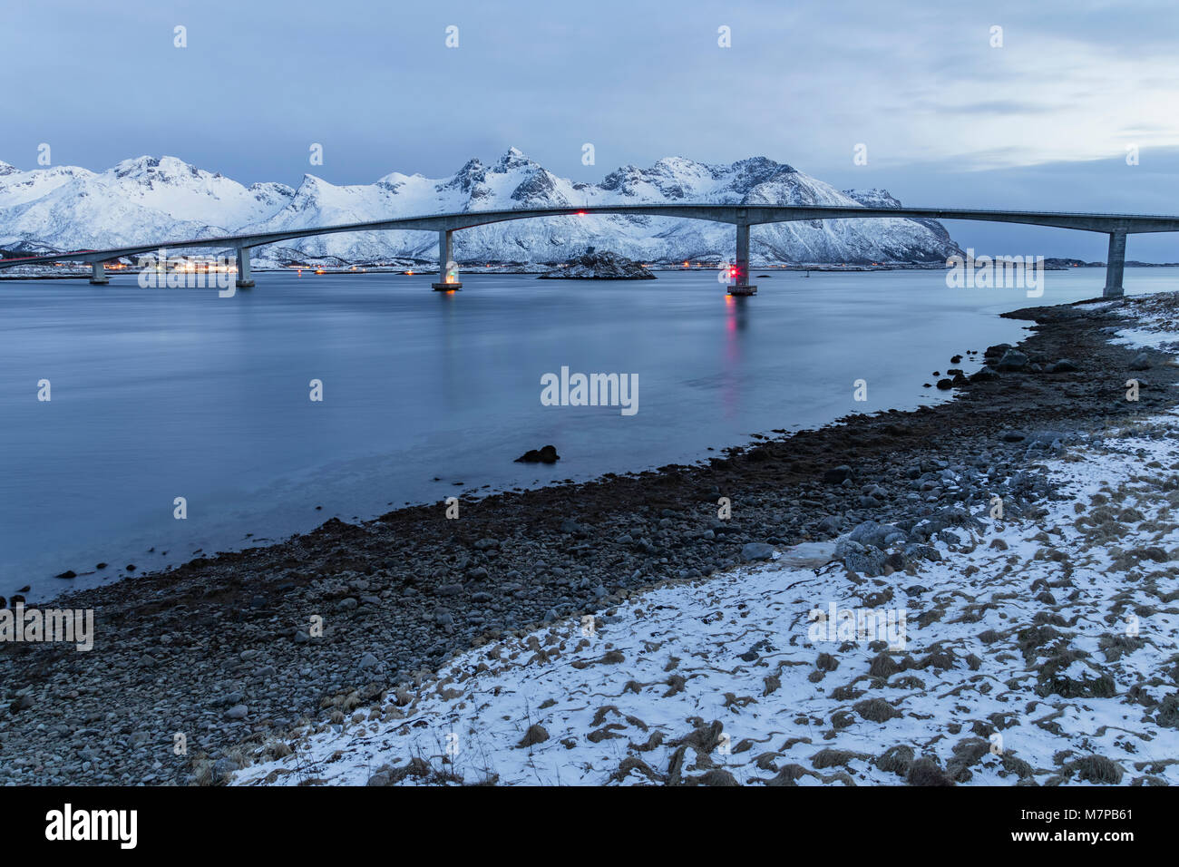Gimsoy Brücke, Lofoten, Norwegen Stockfoto