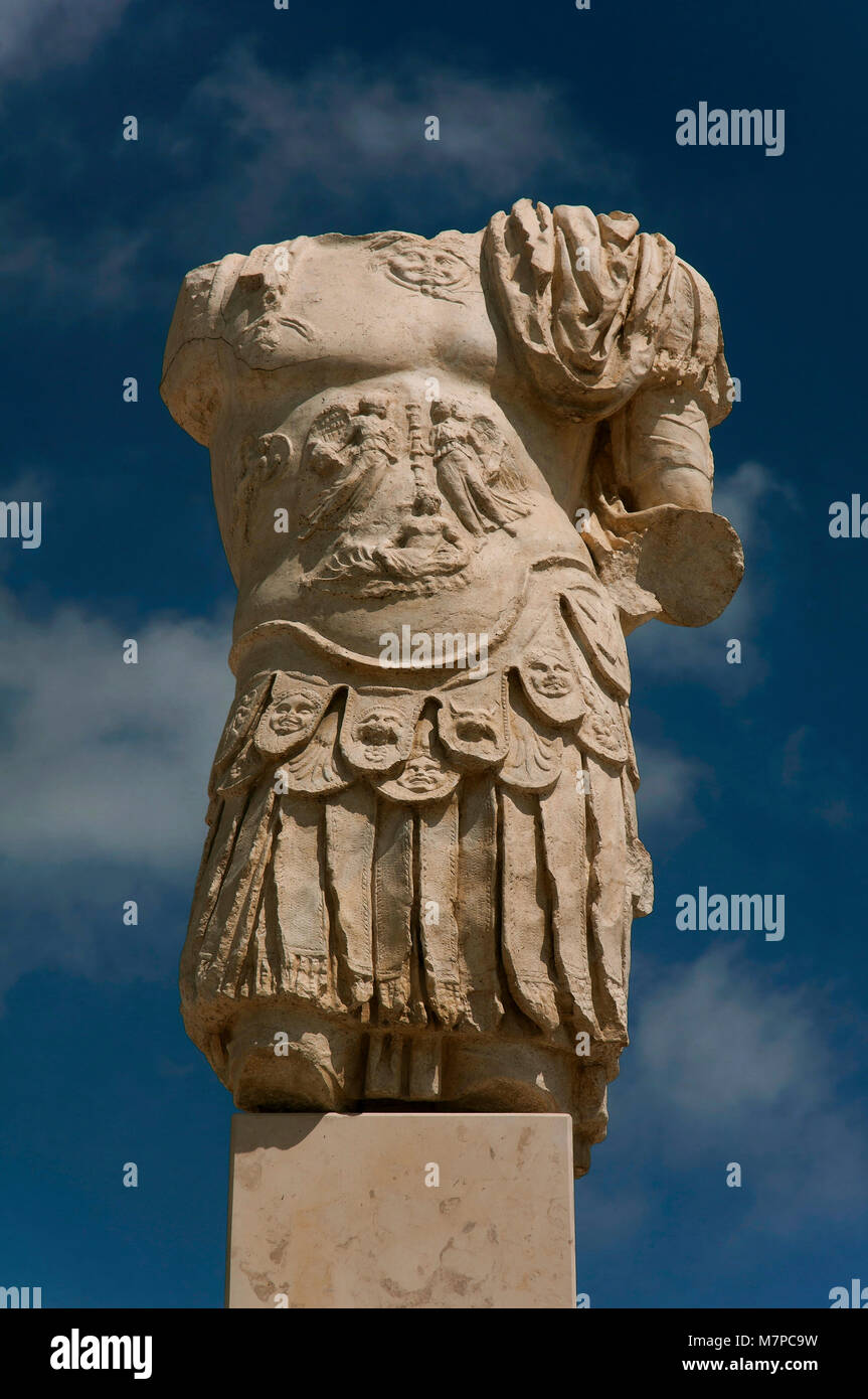 Torreparedones, iberische, römische Archäologische Park, Statue im Forum-1st Century, Baena, Provinz Córdoba, Andalusien, Spanien, Europa Stockfoto