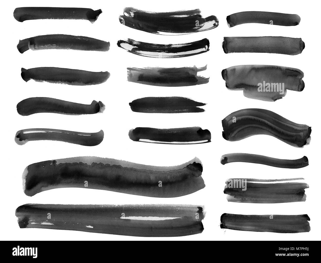 Satz von mehreren geraden Aquarell schwarze Farbe Stockfoto