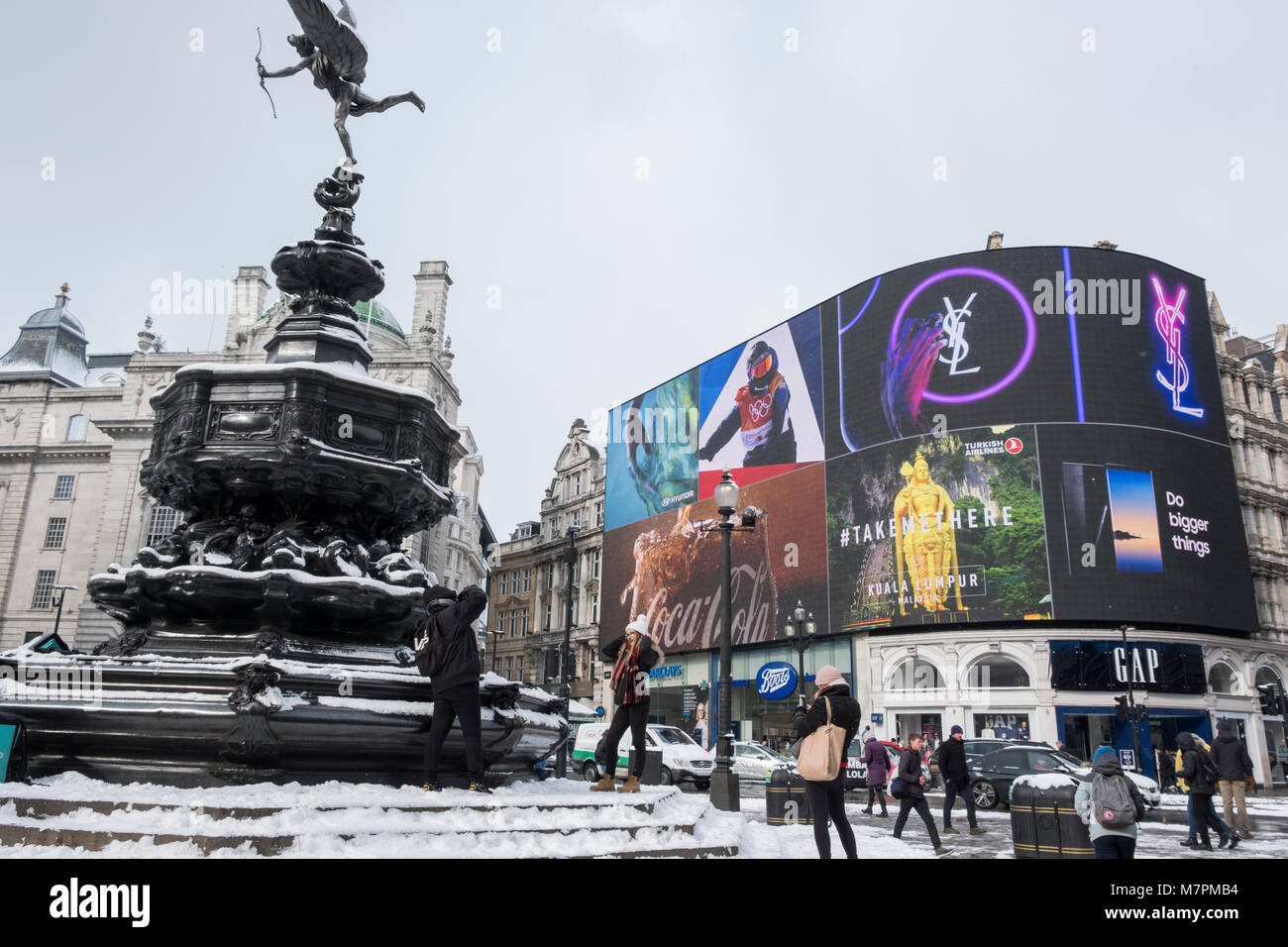Snow Fall in London Winter 2018 Stockfoto