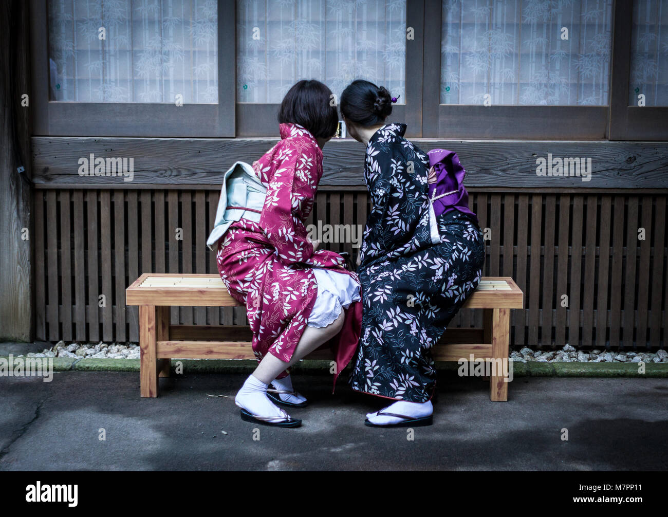 Mädchen, kimono, eine selfie, Tokio, Japan Stockfoto