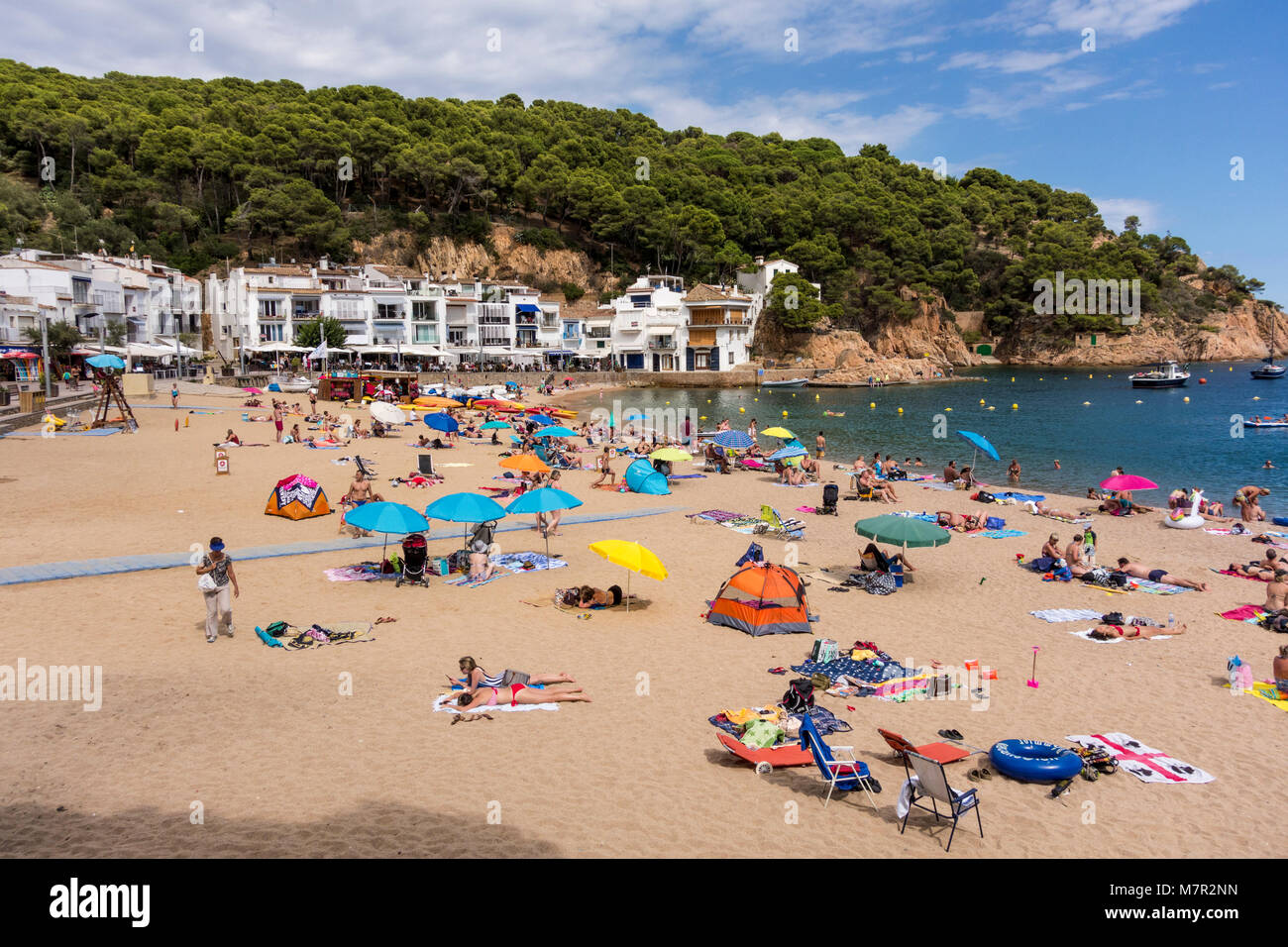 Leute genießen Sommer Sonne am Strand von Tamariu Bay, Baix Emporda, Katalonien Stockfoto