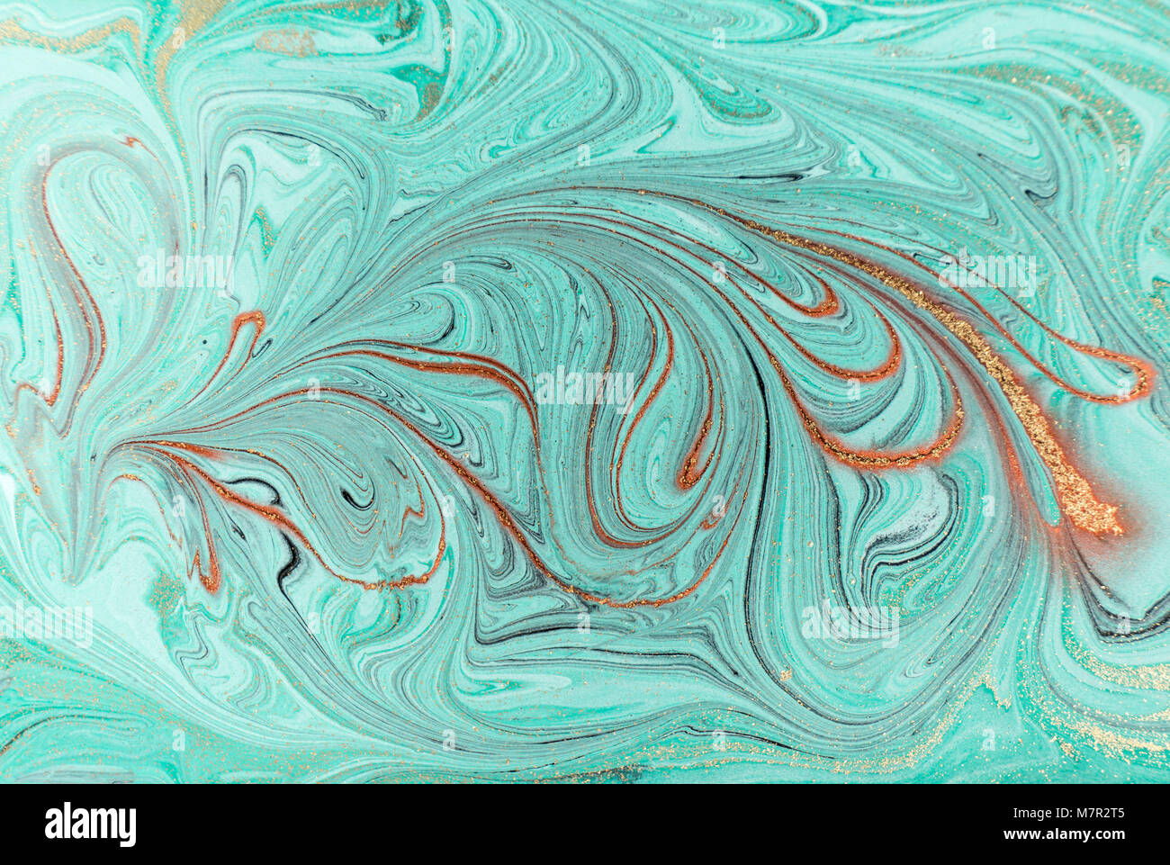 Marmor abstrakte Acryl Hintergrund. Natur grüne Marmorierung artwork Textur. Golden Glitter. Stockfoto