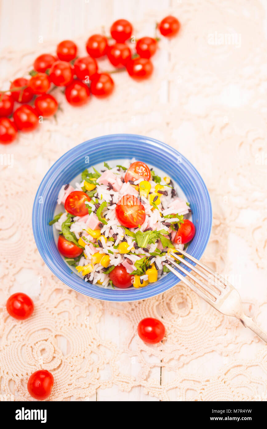 Reissalat mit Schweinefleisch Steak Stockfoto