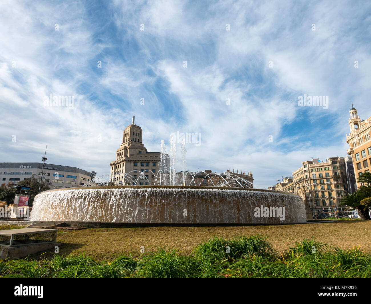 Brunnen, Placa de Catalunya, Barcelona, Katalonien, Spanien. Stockfoto