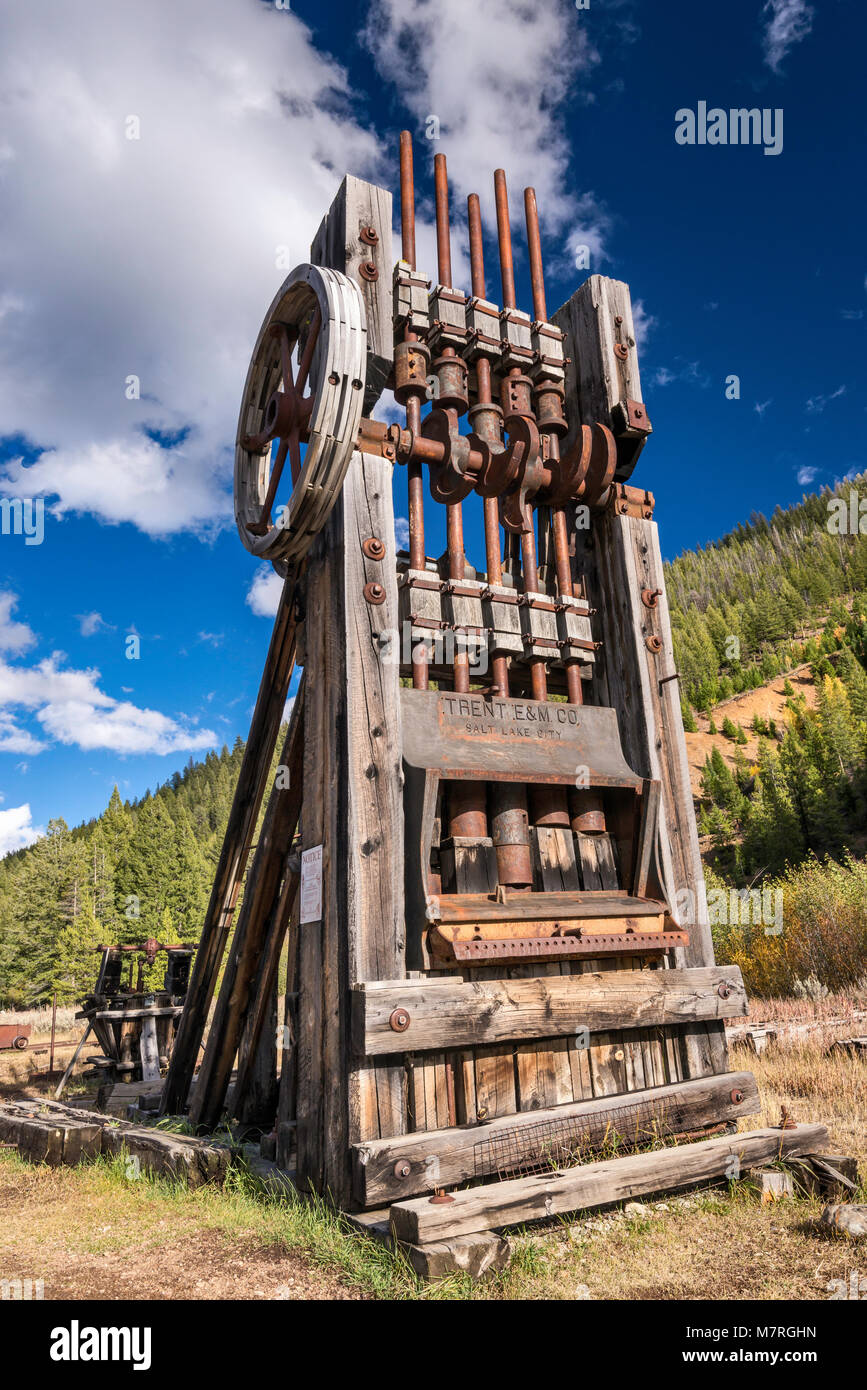 Stempel Mühle in Custer Stadt Ghost Town, Yankee Fork des Salmon River, Custer Autobahn Abenteuer Straße, Salmon-Challis National Forest, Idaho, USA Stockfoto