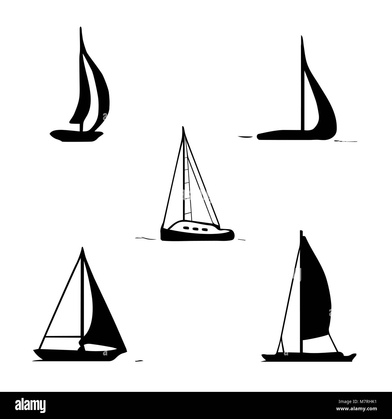 Ocean Transport eingestellt. Segelboot, Yacht, Motorboot, Kreuzfahrtschiff. Stock Vektor