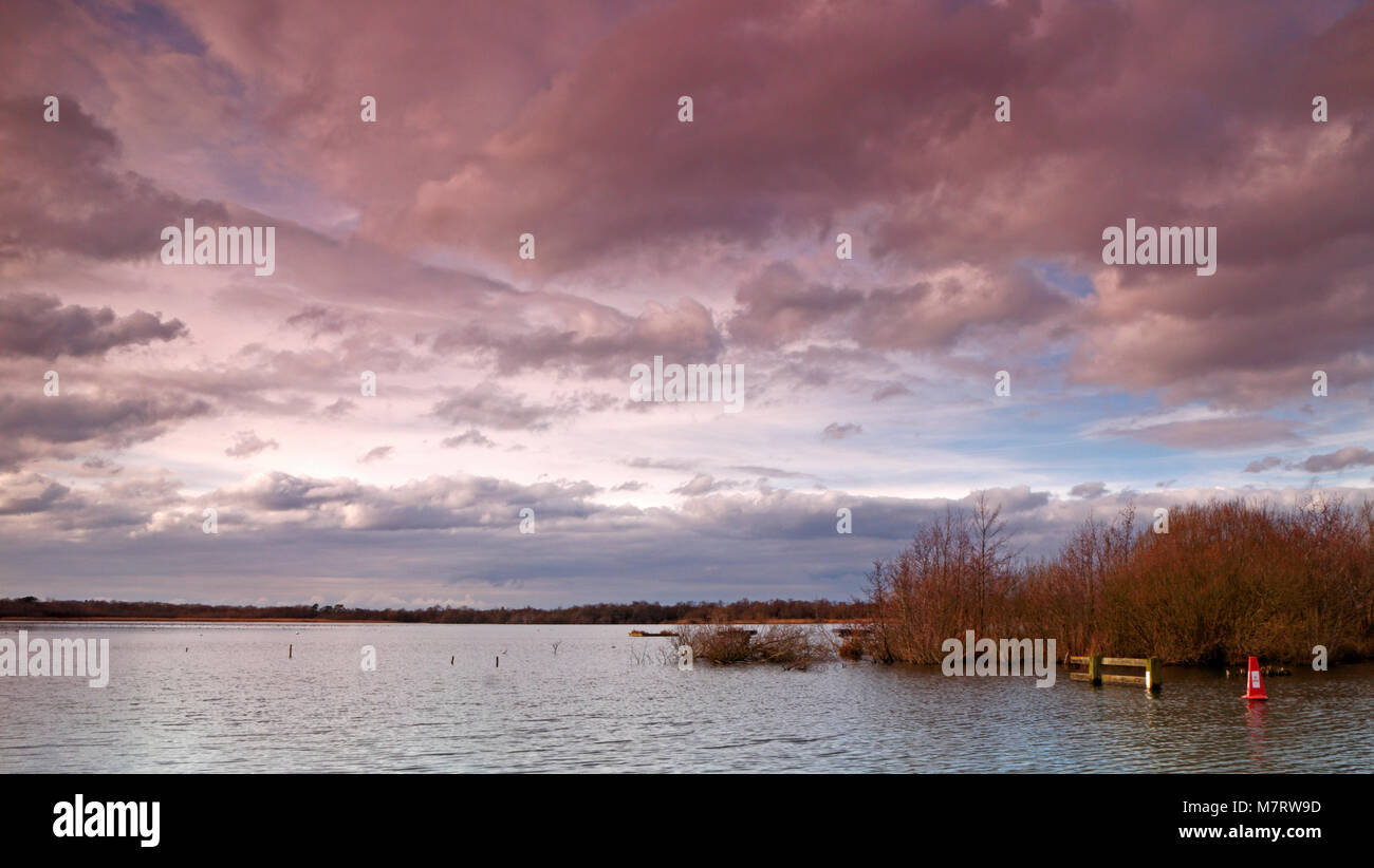 Ein kreativer Blick auf Ranworth breit mit manipulierten sky Atmosphäre auf den Norfolk Broads an Ranworth, Norfolk, England, UK, Europa zu erhöhen. Stockfoto